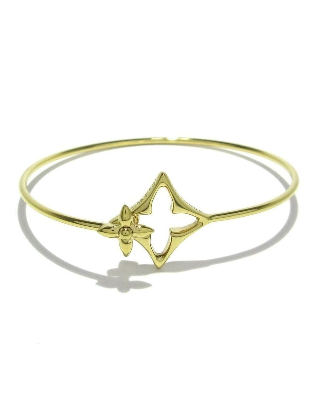100% Authentic  LOUIS VUITTON Rigid Flower Gram Gold Bracelet
